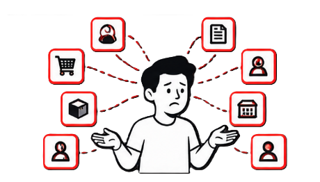 Stressed employee with disconnected systems