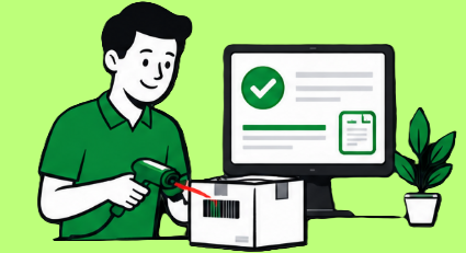 Happy operator scanning barcodes